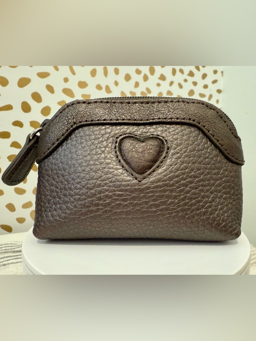 Brighton Coin Pouch Metallic Pewter Leather Heart Accent Wallet - Women Bags